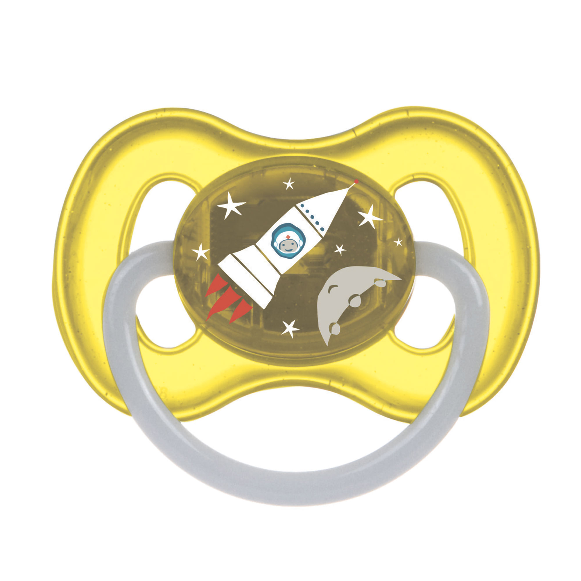 Пустушка Canpol Babies Space латексна кругла, жовта, від 6 до 18 місяців, 1 шт  (23/222_yel)